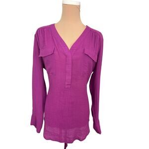Good Hart Women’s Purple V-Neck Tunic Good Hart Long Sleeve Tie Back Size L